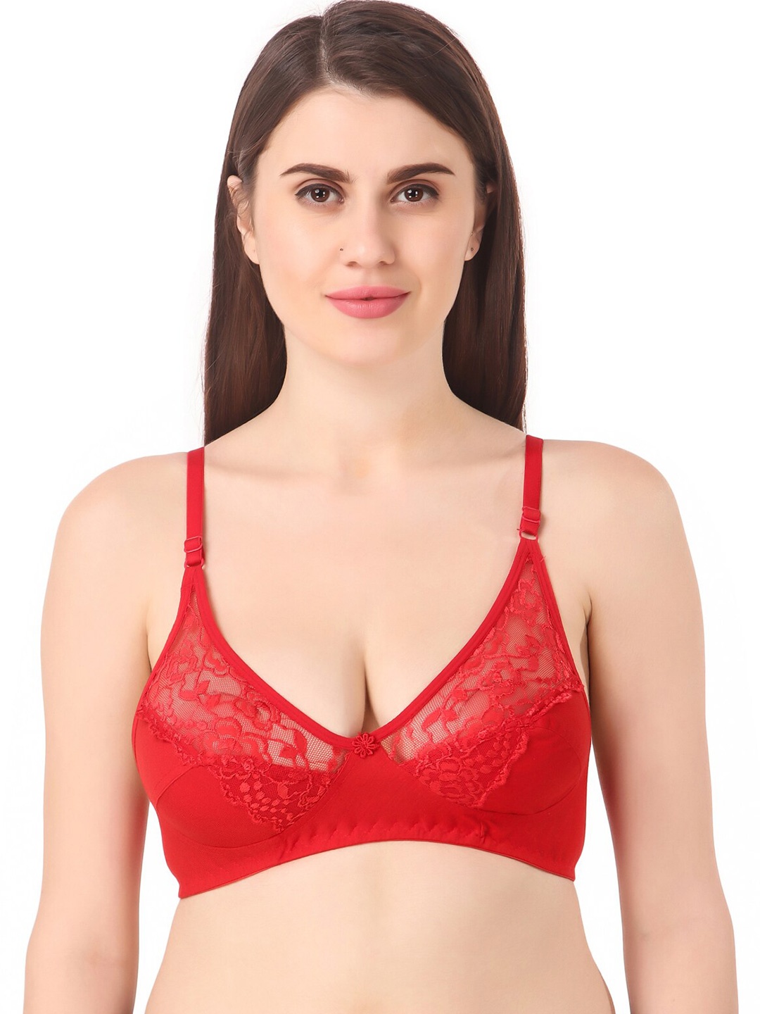 

Piylu Self Design Medium Coverage All Day Comfort Cotton Everyday Bra, Red