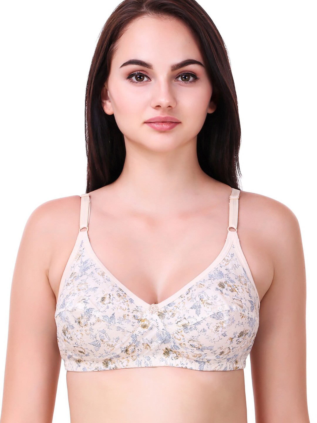 

Piylu Floral Printed Medium Coverage Cotton Everyday Bra With All Day Comfort, Off white