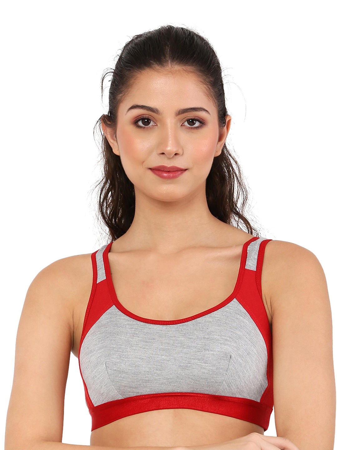 

Piylu Colourblocked Medium Coverage Workout Bra All Day Comfort, Red