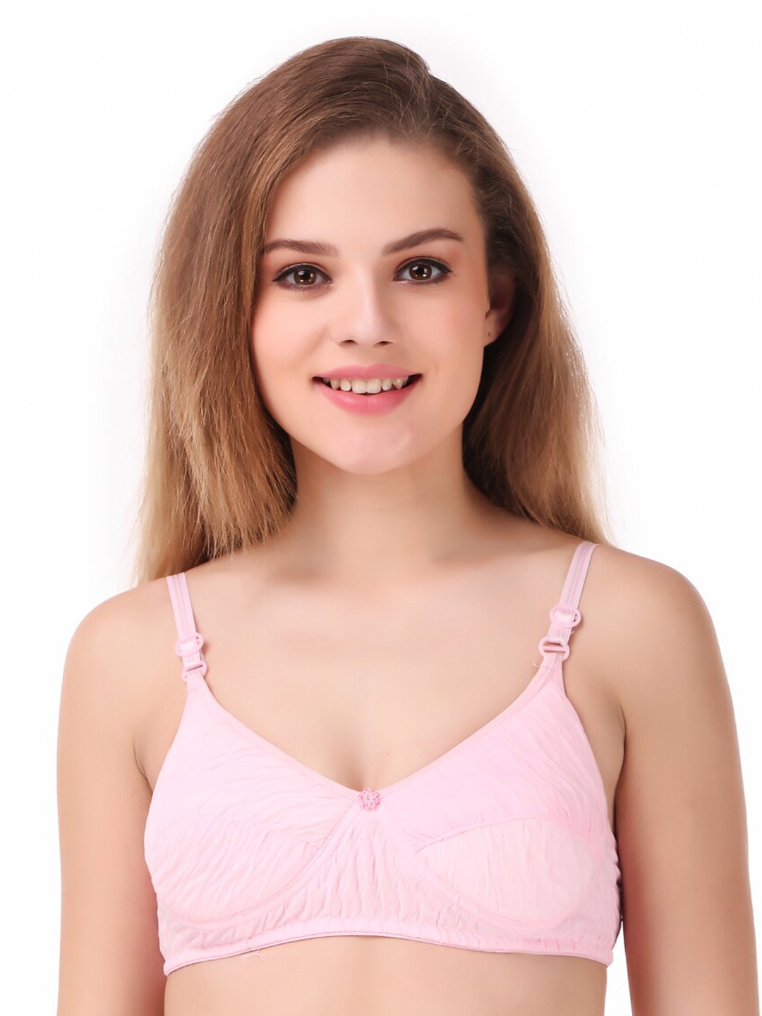 

Piylu Lightly Non-Wired Lightly Padded All Day Comfort Cotton Everyday Bra, Pink