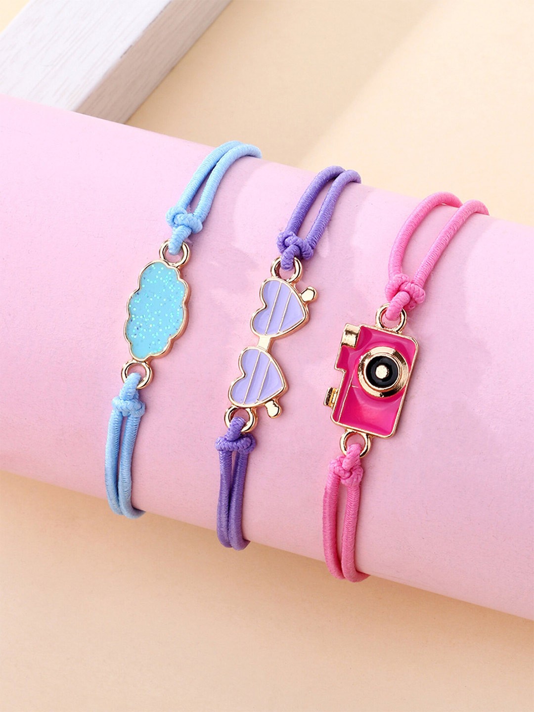

EL REGALO Girls Set Of 3 Wraparound Bracelet, Pink