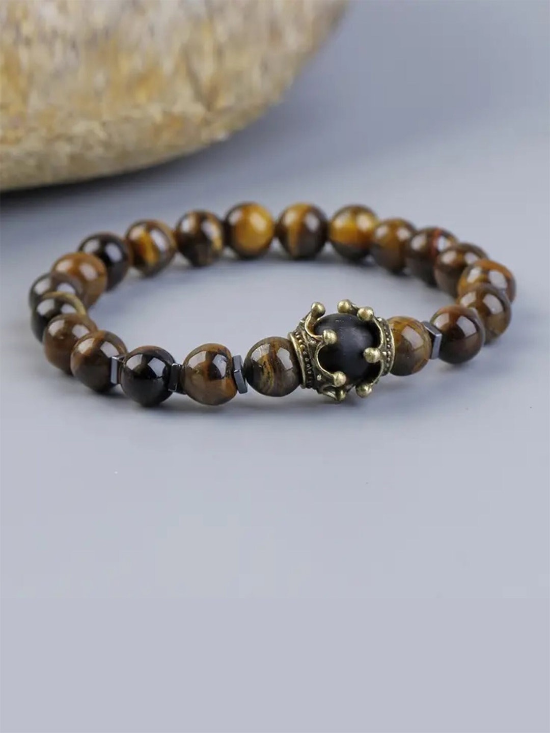 

EL REGALO Men Wood Beads Charm Bracelet, Brown