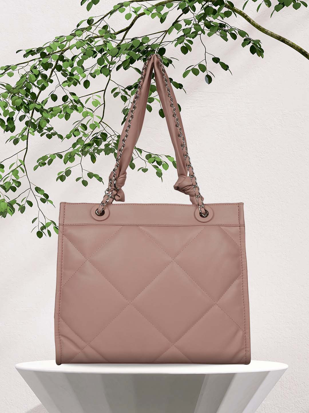 

MINI WESST Oversized Structured Tote Bag with Quilted, Pink