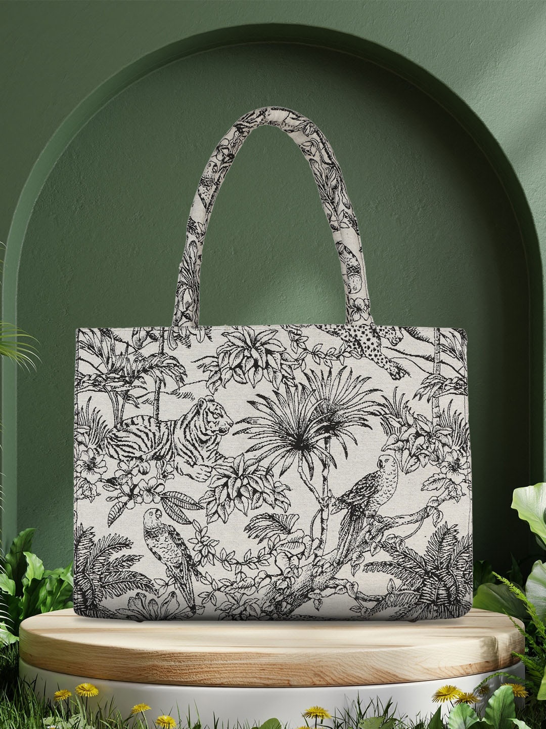 

MINI WESST Floral Printed Structured Tote Bag, Black