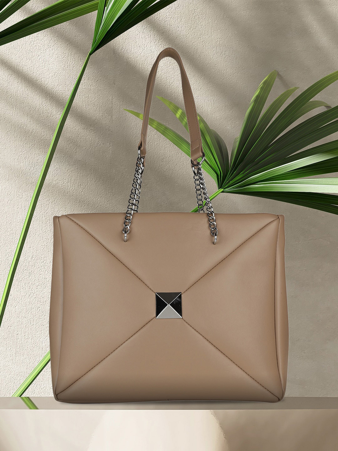 

MINI WESST Structured Tote Bag With Quilted, Beige