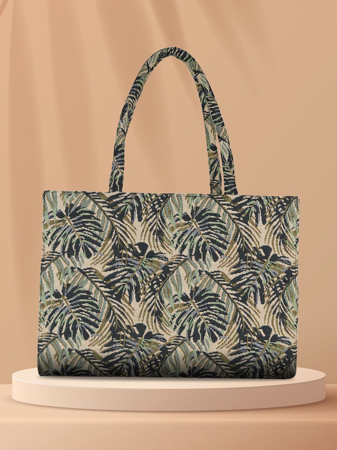 

MINI WESST Floral Printed Oversized Shopper Shoulder Bag, Green