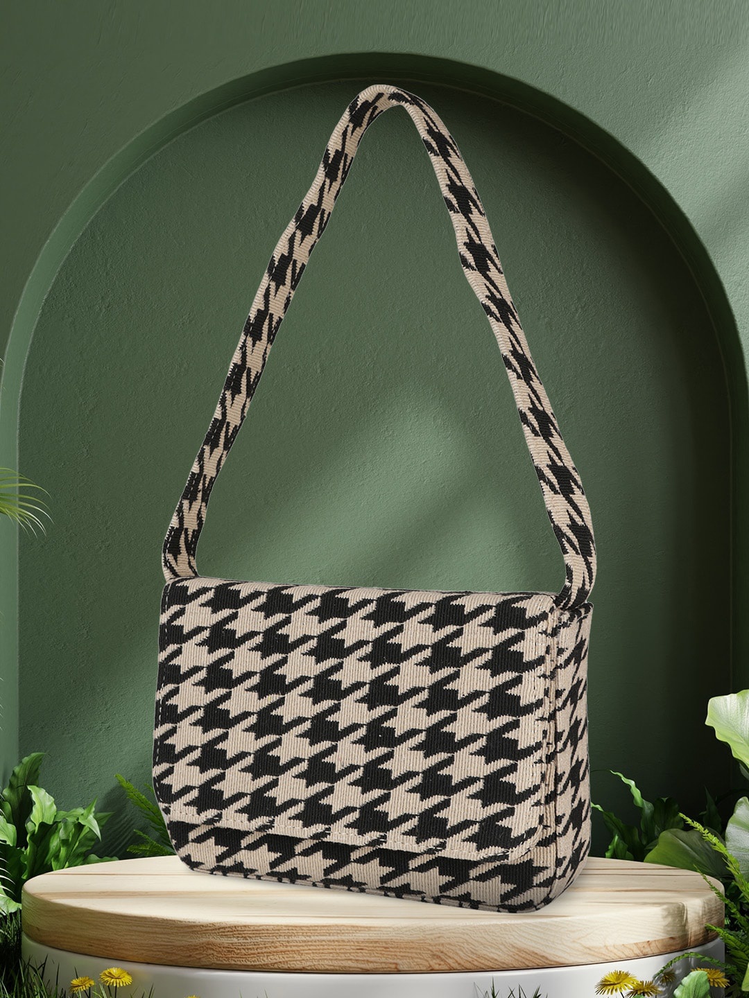 

MINI WESST Printed Structured Fabric Shoulder Bag, Black