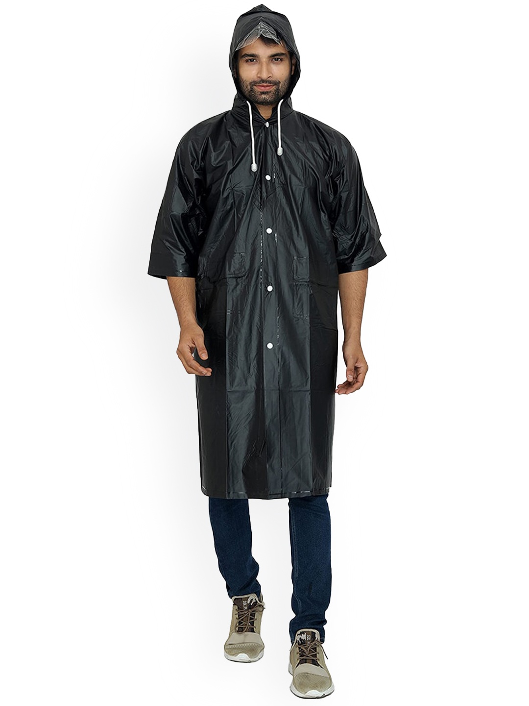

THE CLOWNFISH AGRO Waterproof PVC Longcoat Rain Jacket, Black