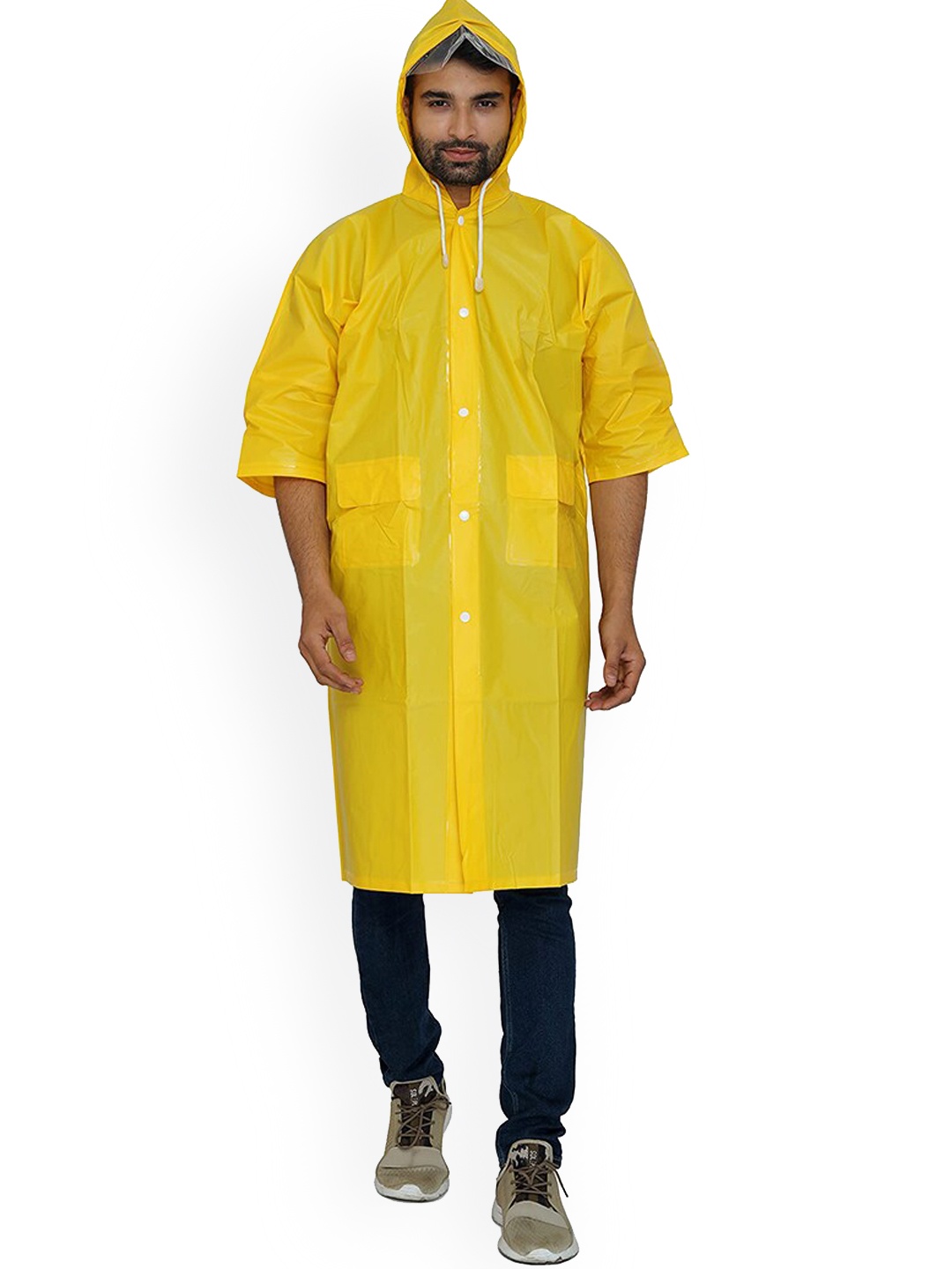 

THE CLOWNFISH Waterproof Adjustable Hooded Long Rain Jacket, Yellow