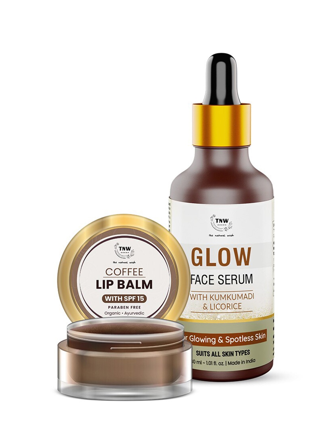 

TNW the natural wash Set of Coffee Lip Balm 5g & Glow Face Serum 30ml, Brown