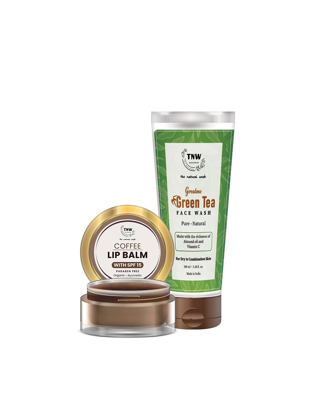 

TNW the natural wash Set of Coffee Lip Balm 5g & Green Tea Face Wash 100 ml, Brown