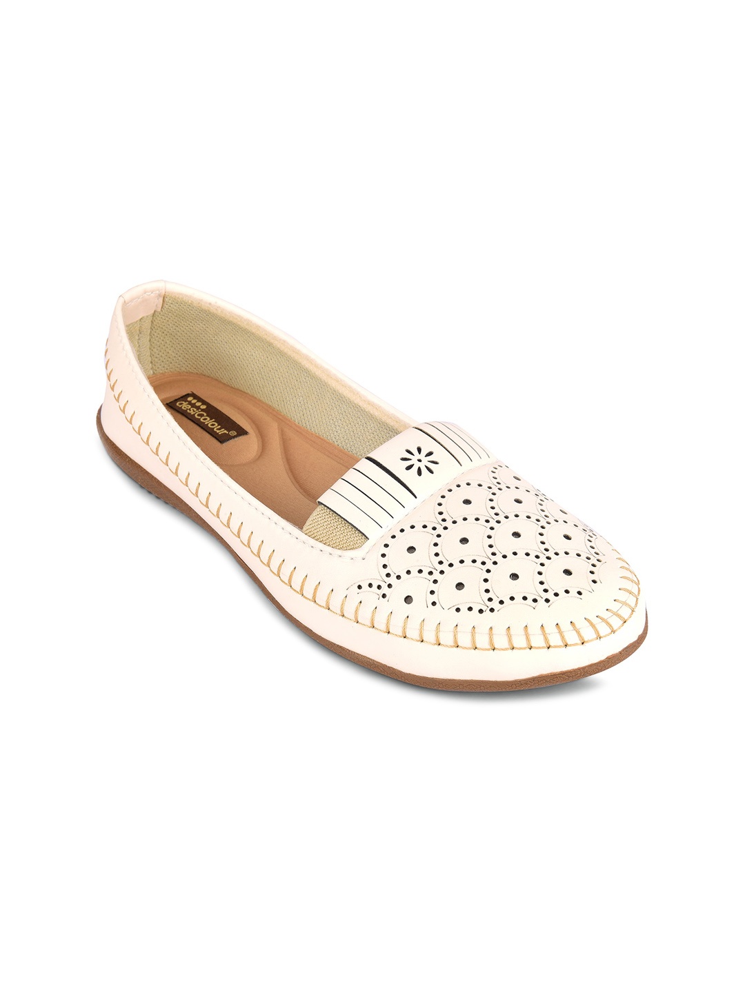 

DESI COLOUR Women Textured Ballerinas With Laser Cuts, White