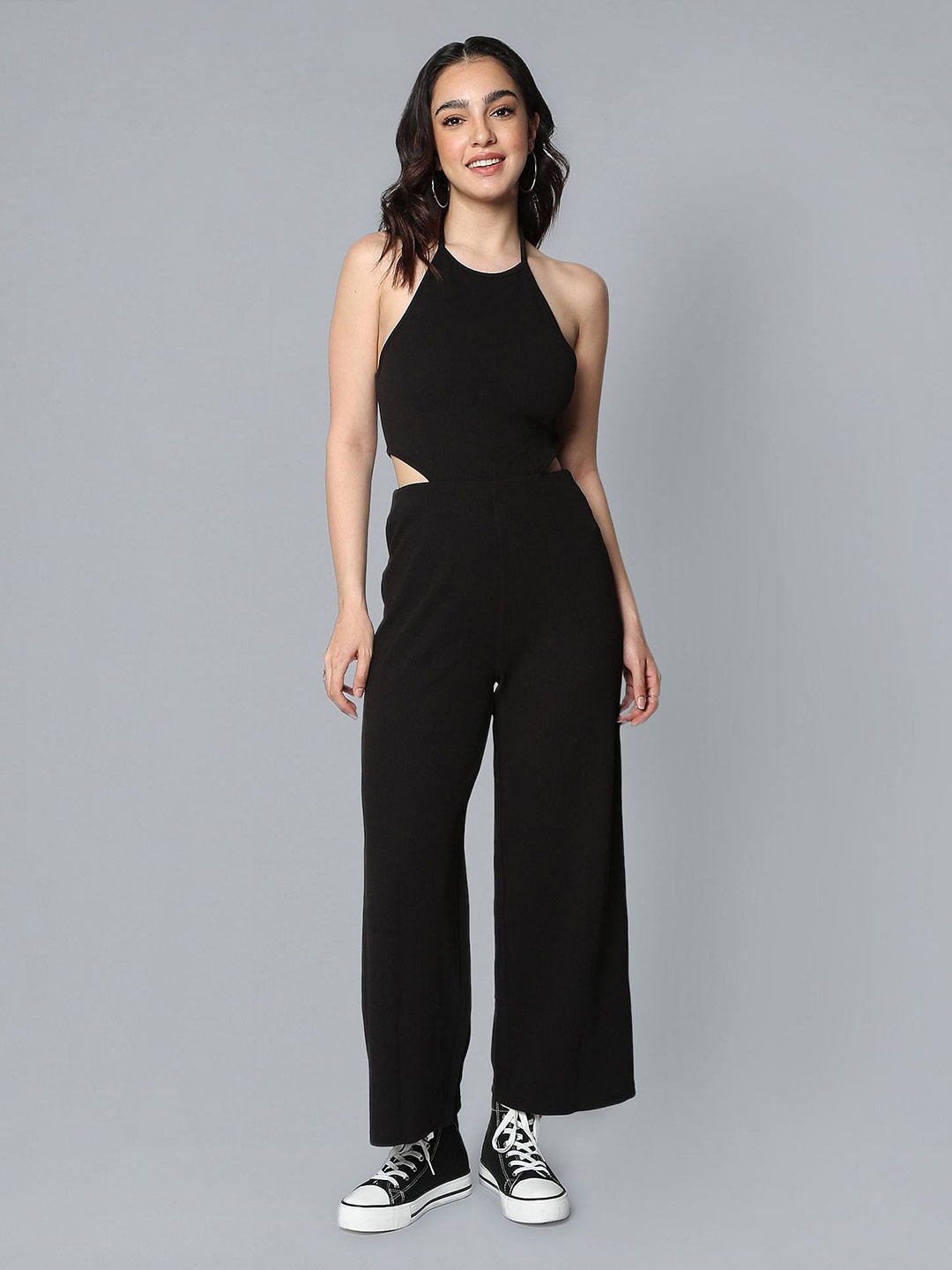

Flying Machine Halter Neck Cut Out Basic Jumpsuit, Black