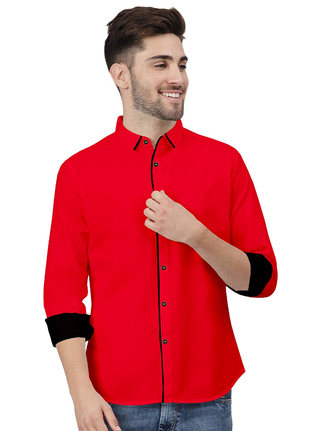 

ETHNIC TRENDZ Spread Collar Standard Twill Pure Cotton Shirt, Red