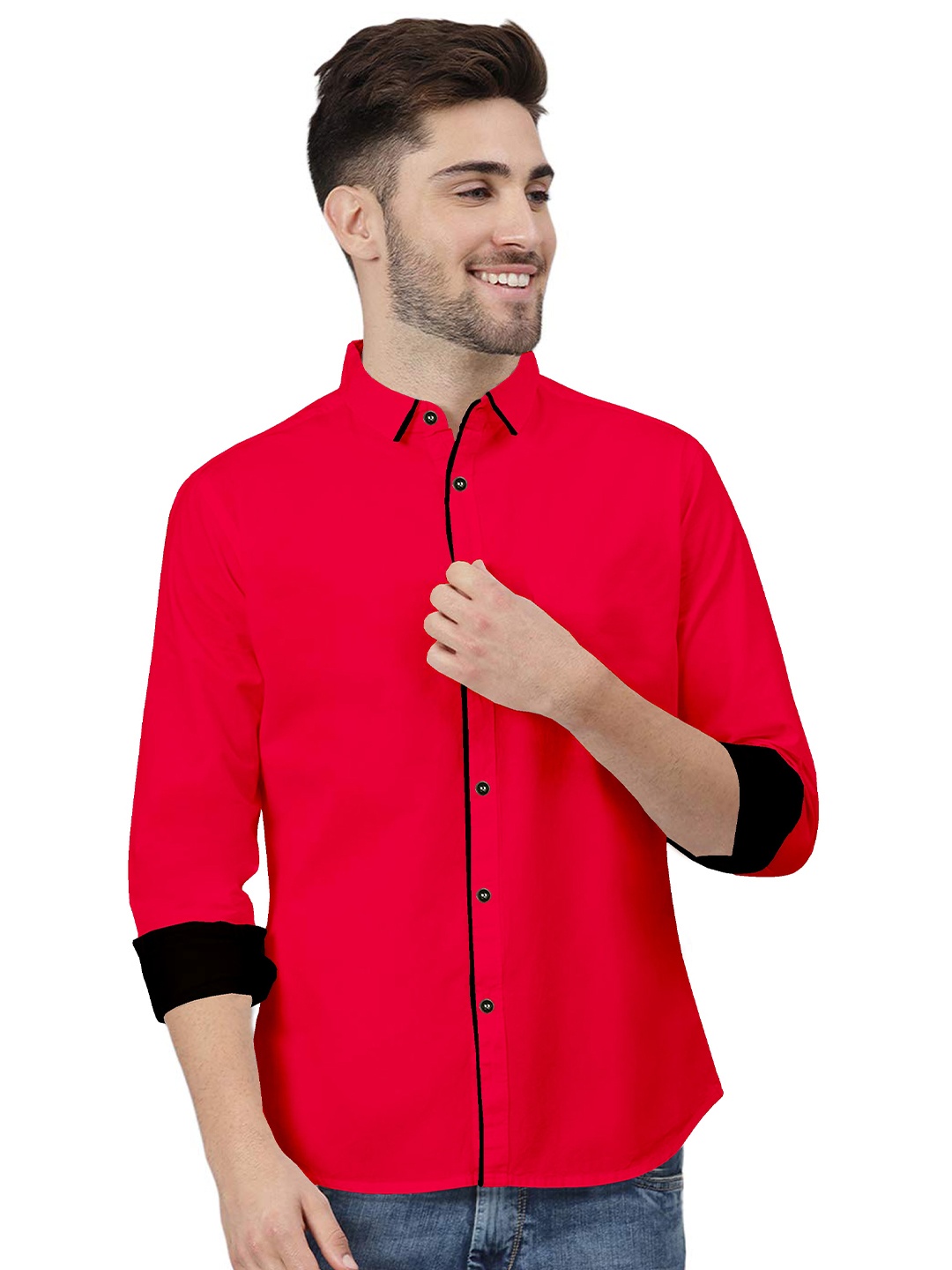 

ETHNIC TRENDZ Standard Fit Slim Collar Twill Pure Cotton Casual Shirt, Pink