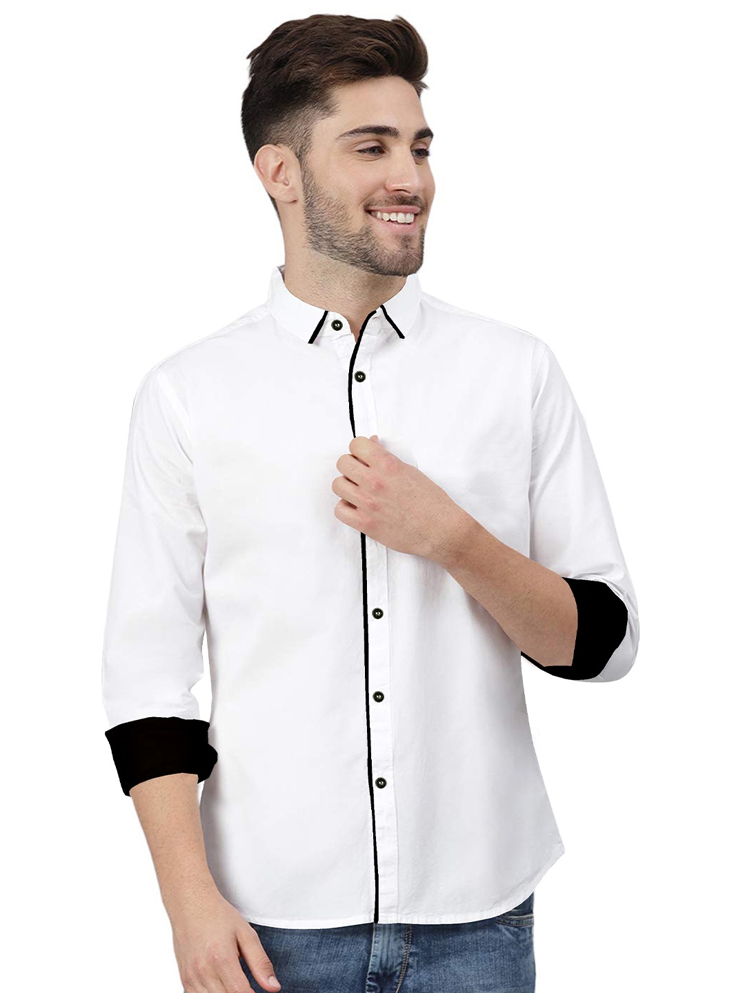 

ETHNIC TRENDZ Standard Fit Slim Collar Twill Pure Cotton Casual Shirt, White