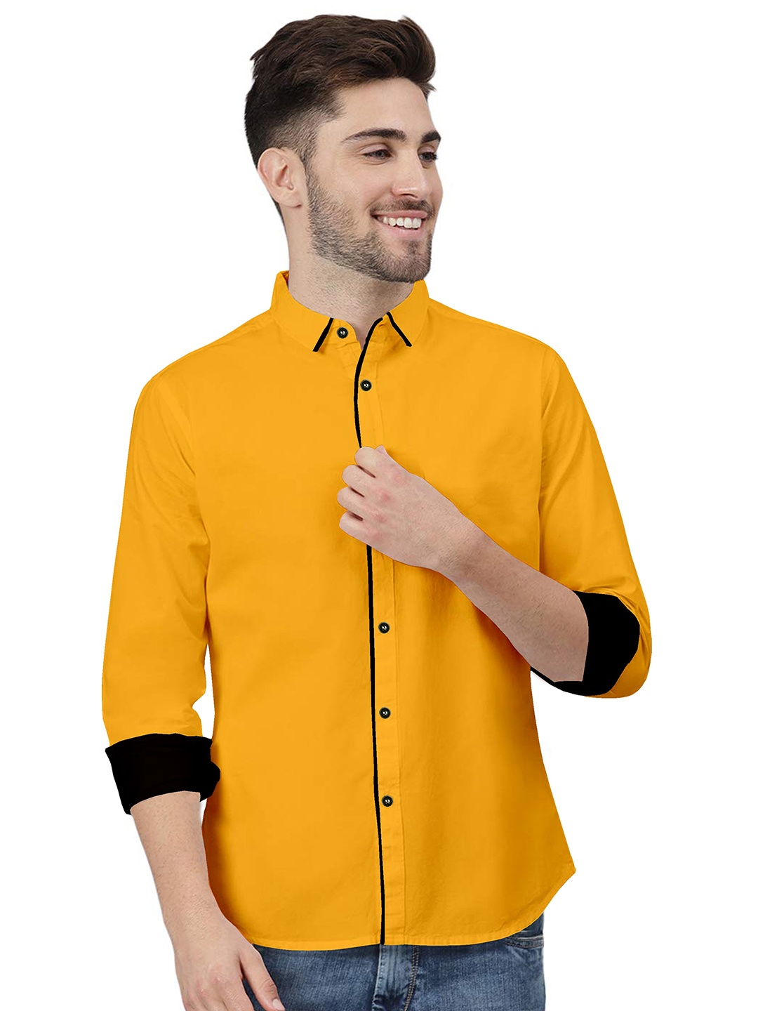 

ETHNIC TRENDZ Standard Fit Slim Collar Twill Pure Cotton Casual Shirt, Yellow