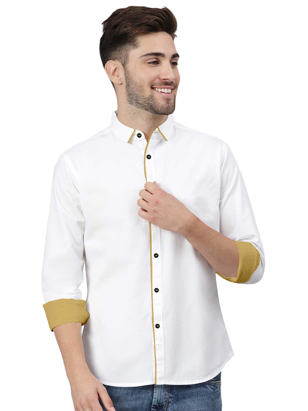 

ETHNIC TRENDZ Standard Fit Slim Collar Twill Pure Cotton Casual Shirt, White