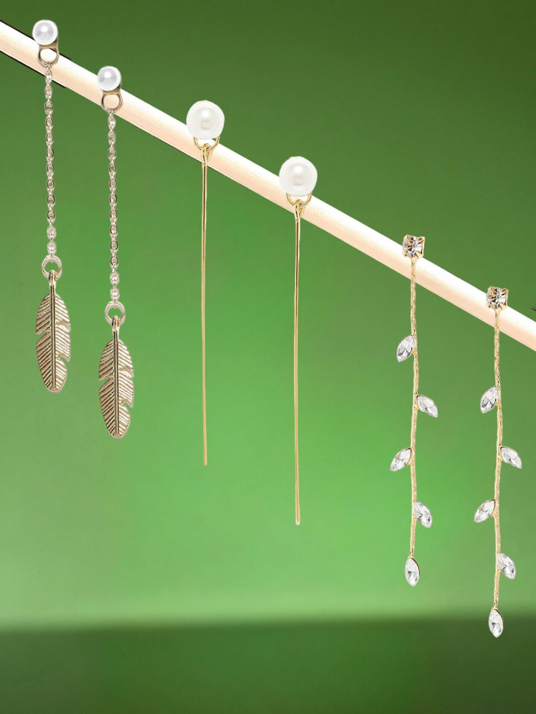 

OOMPH Set Of 3 Pearls Beaded Drop Earrings, Gold