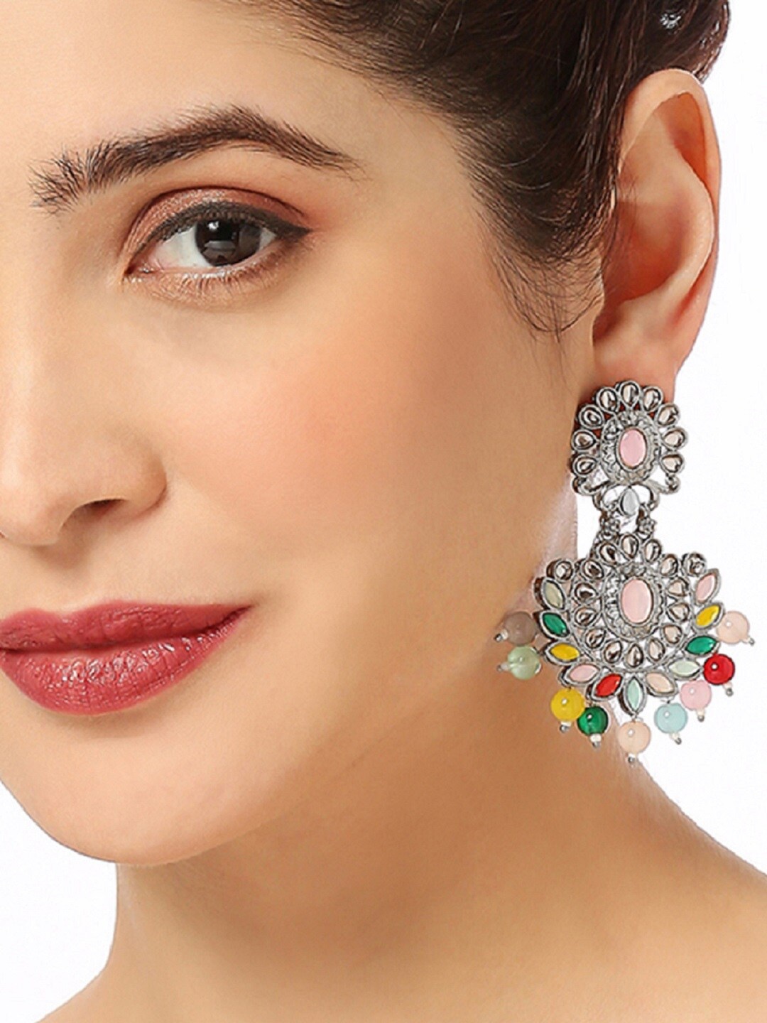 

OOMPH Floral Chandbalis Earrings, Pink
