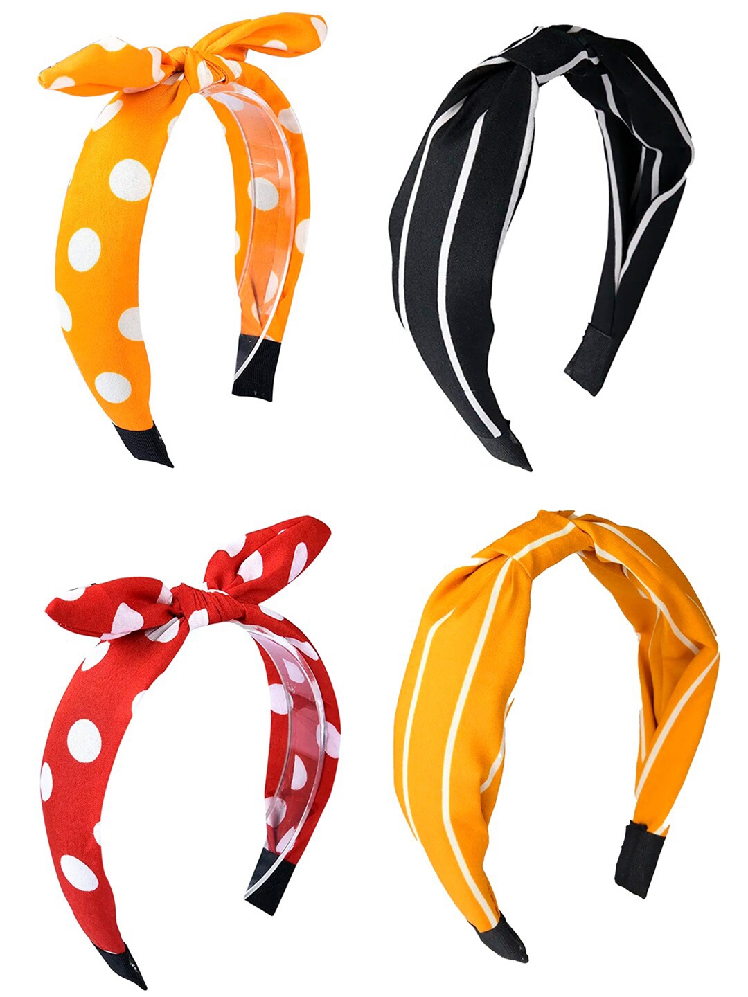 

OOMPH Set of 4 Printed and Striped Hairbands, Yellow