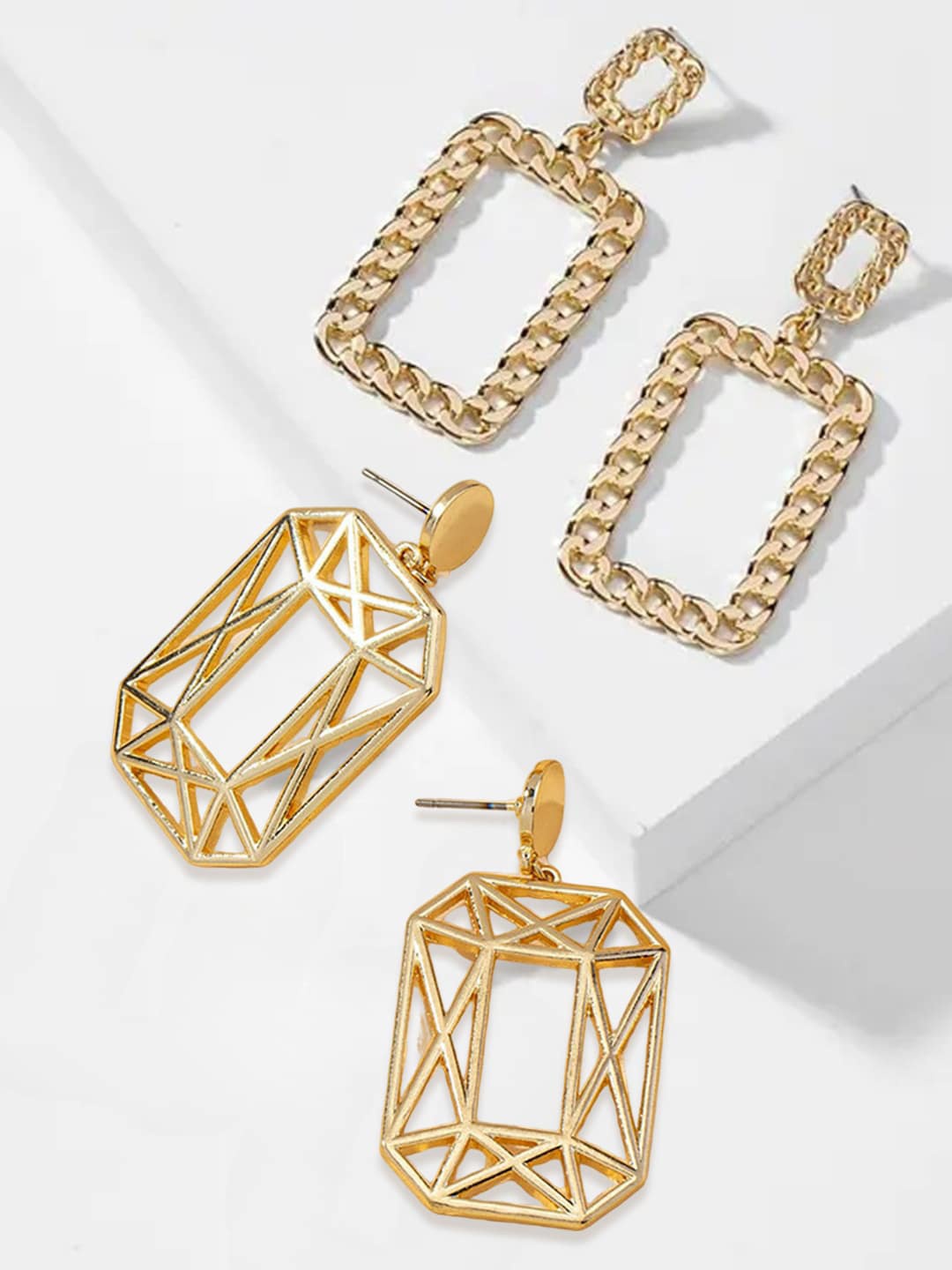 

OOMPH Set of 2 Contemporary Drop Earrings, Gold
