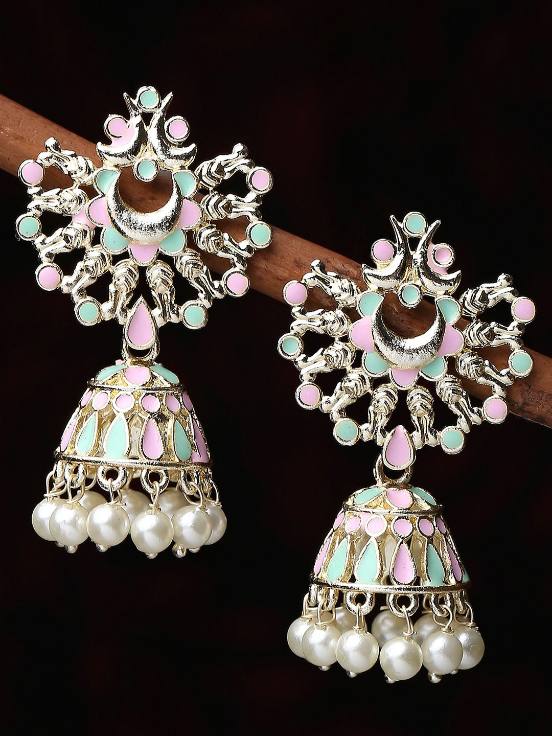 

OOMPH Pearls Floral & Dome Shaped Jhumkas, Pink