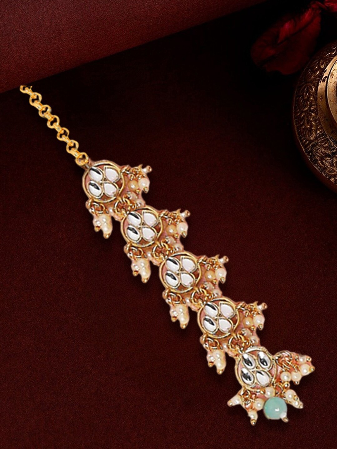 

OOMPH Gold-Plated Kundan Studded & Beaded Maang Tikka