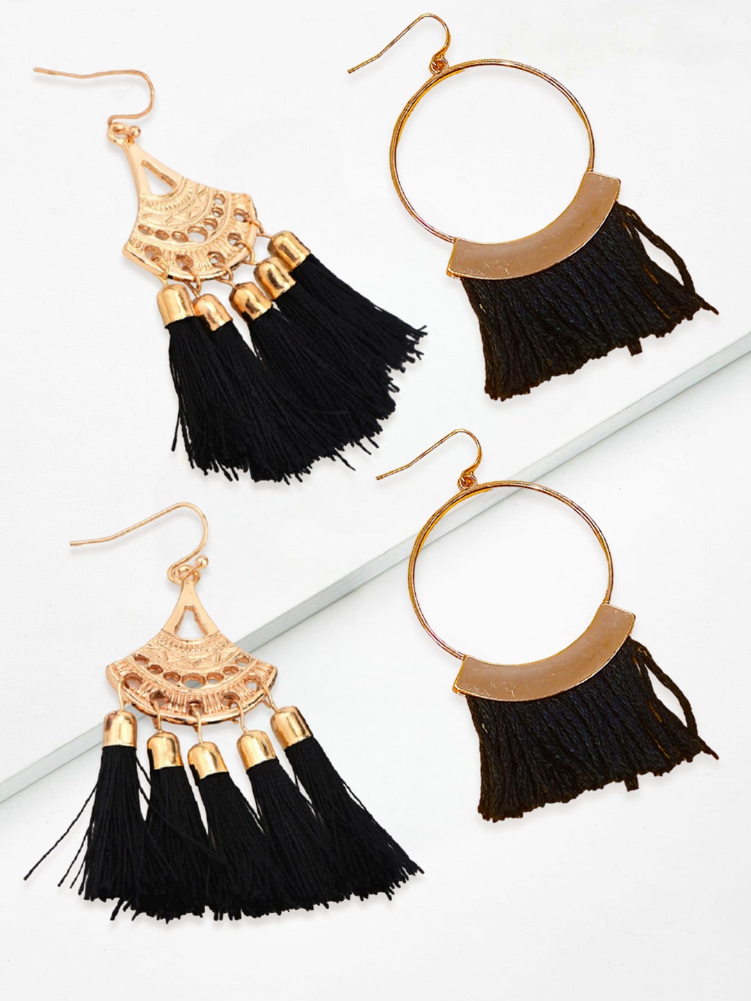 

OOMPH Set Of 2 Tasselled Drop Earrings, Gold