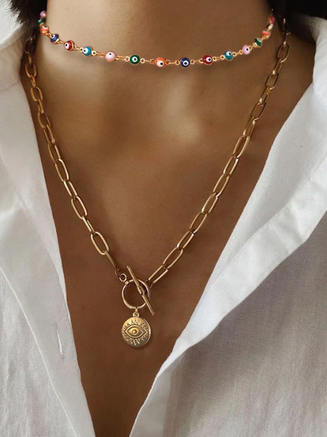 OOMPH Set of 2 Layered Necklace, Gold