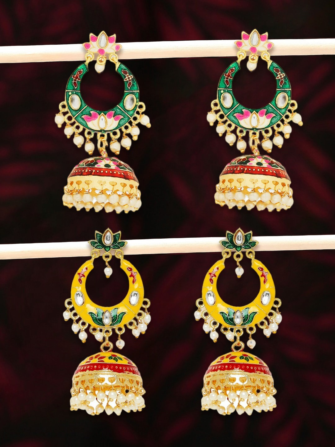 

OOMPH Set of 2 Dome Shaped Jhumkas Earrings, Gold
