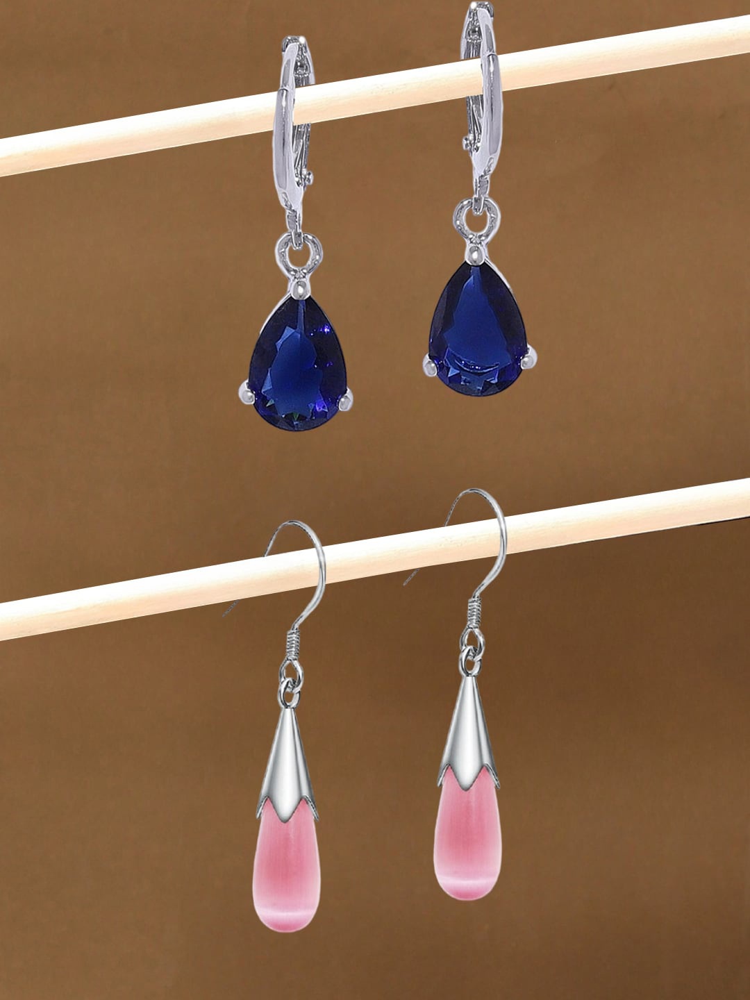 

OOMPH Set Of 2 Silver Plated Teardrop Shaped Drop Earrings