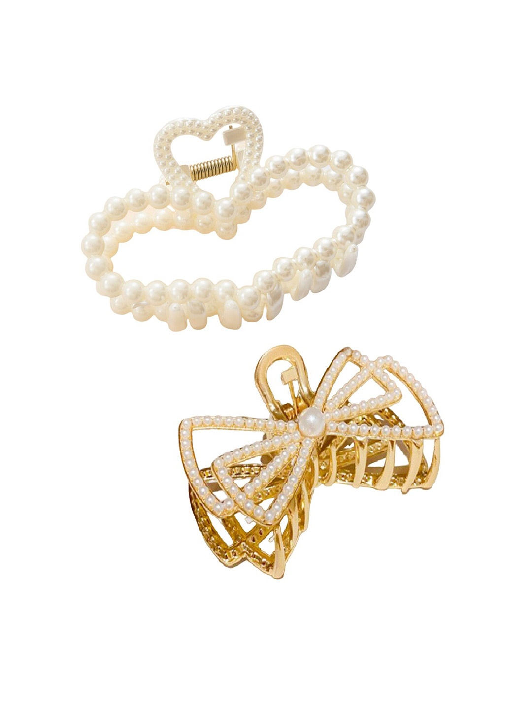 

OOMPH Women Set of 2 Beaded Claw Clip, White