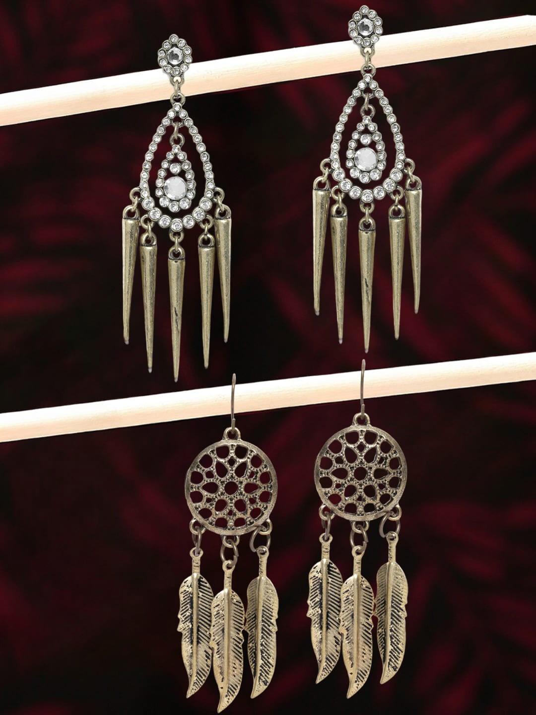 

OOMPH Set Of 2 Gold-Plated Contemporary Drop Earrings
