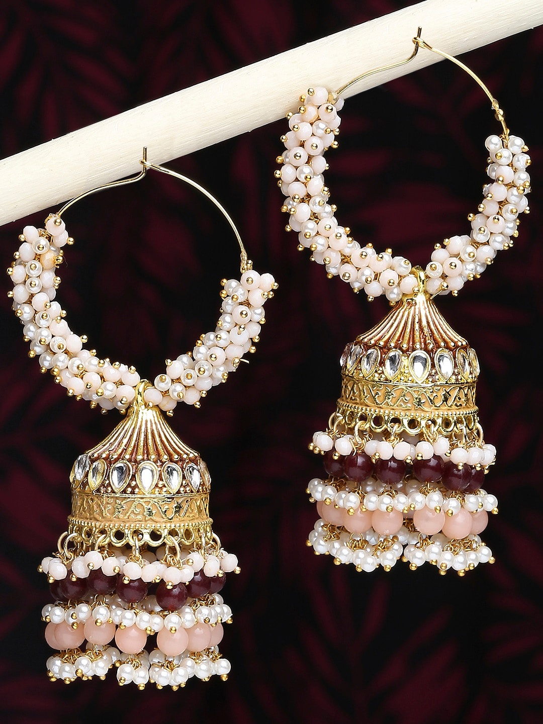 

OOMPH Dome Shaped Kundan Jhumkas Earrings, Gold