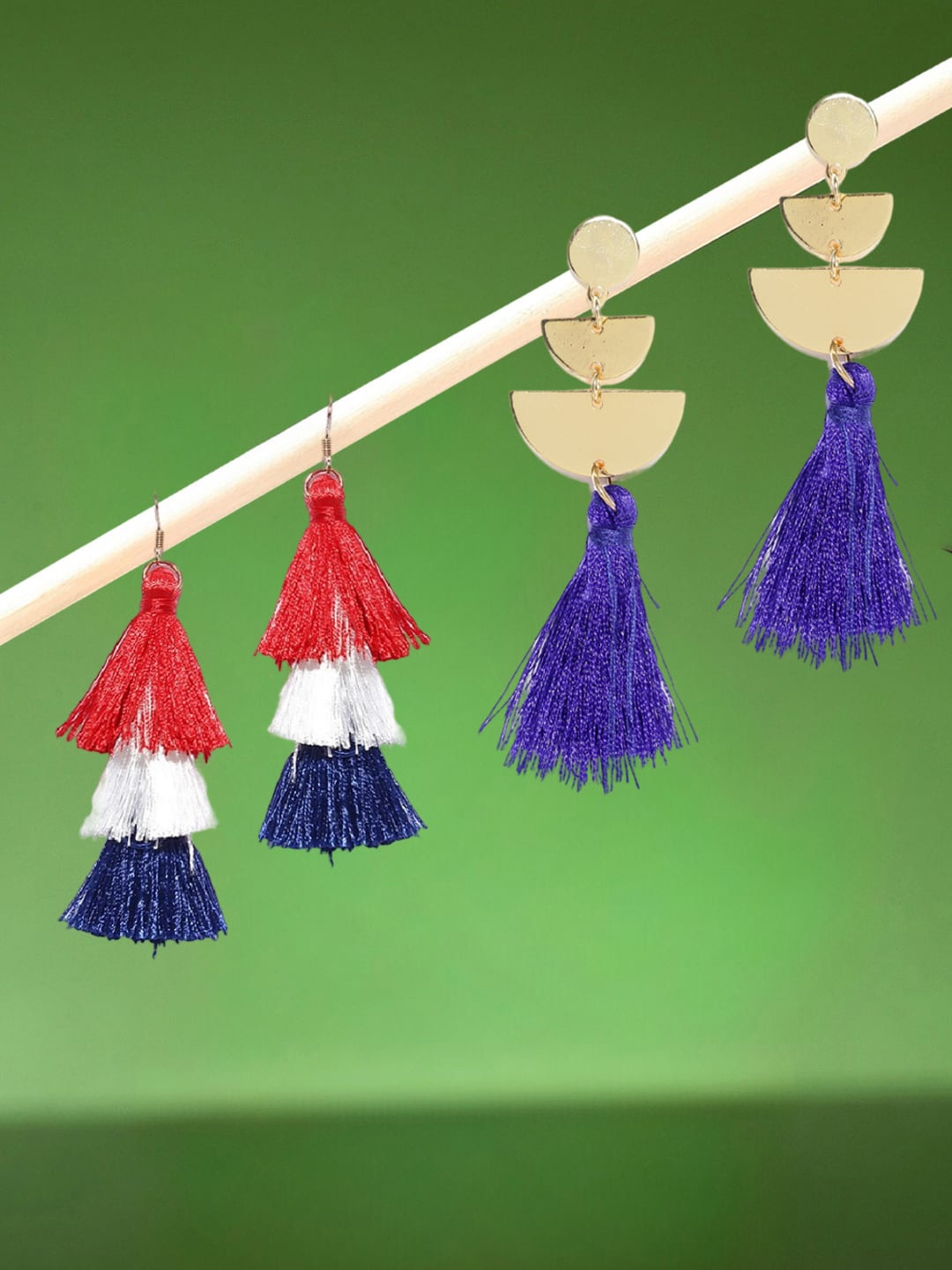 

OOMPH Set Of 2Contemporary Tassel Drop Earrings, Blue