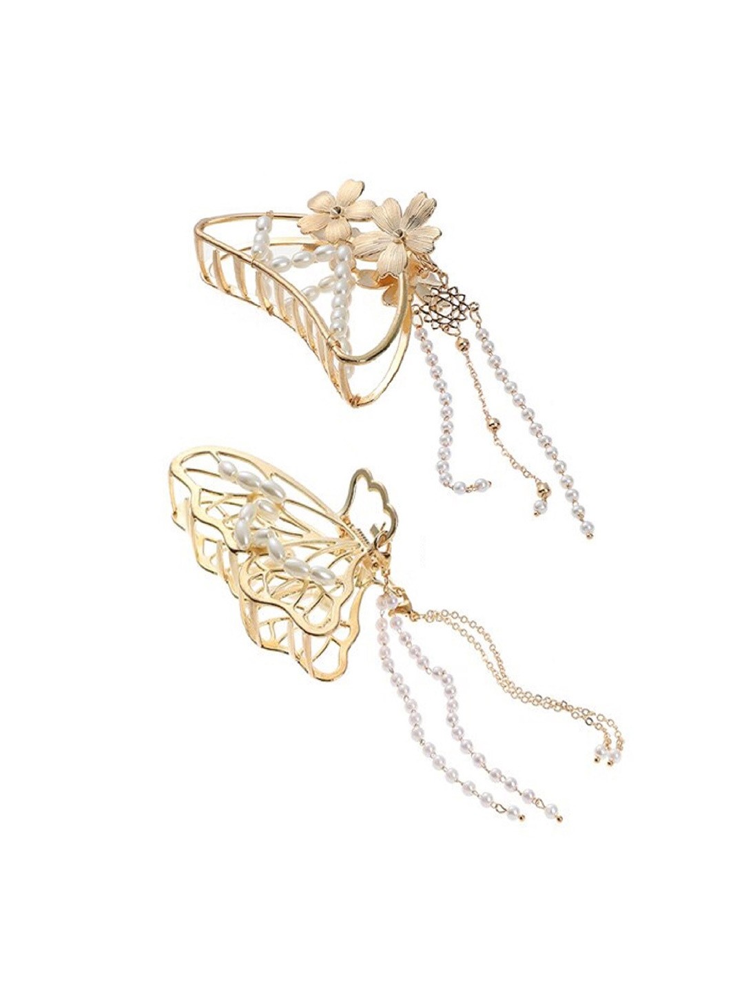 

OOMPH Women Set Of 2 Beaded Claw Clips, Gold