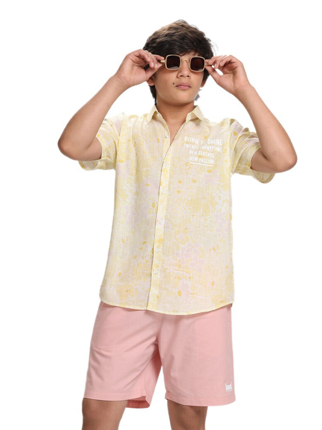 SIDROCK Boys Printed Shirt With Shorts, Yellow