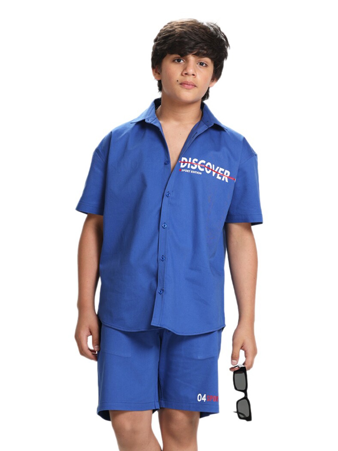 

SIDROCK Boys Printed Shirt With Shorts, Blue