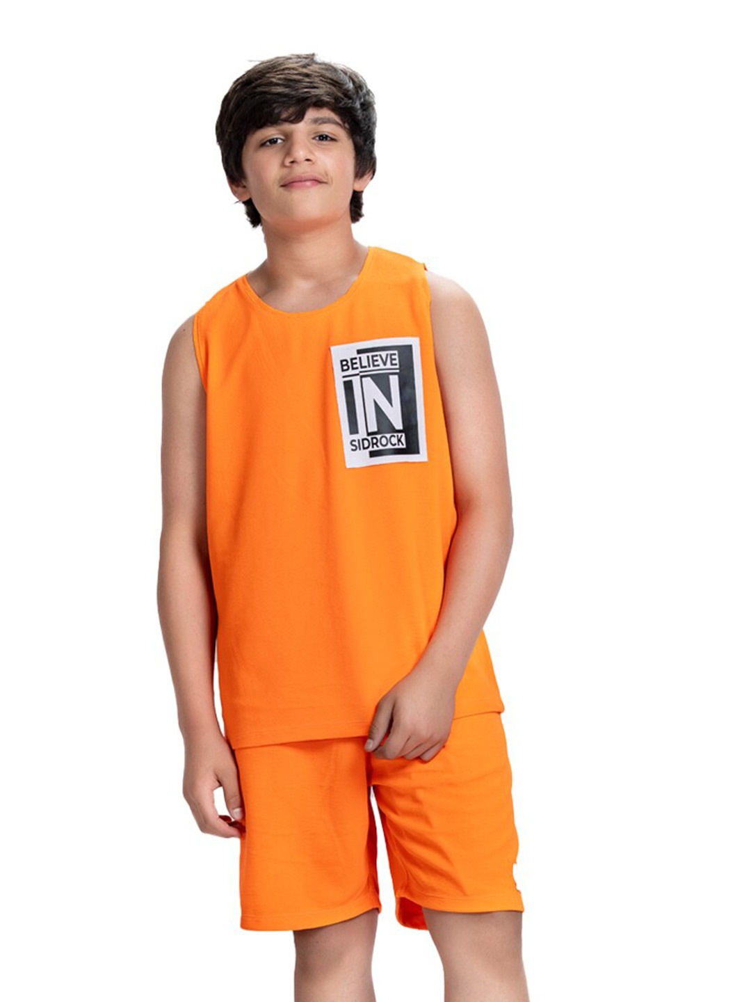 

SIDROCK Boys Printed T-shirt with Shorts, Orange