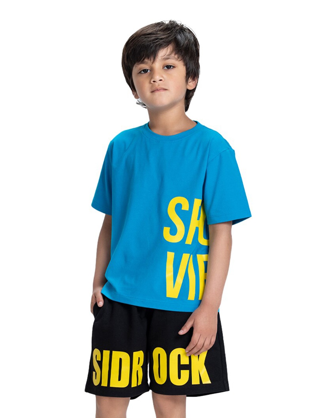 

SIDROCK Boys Pure Cotton Printed T-shirt with Shorts, Blue
