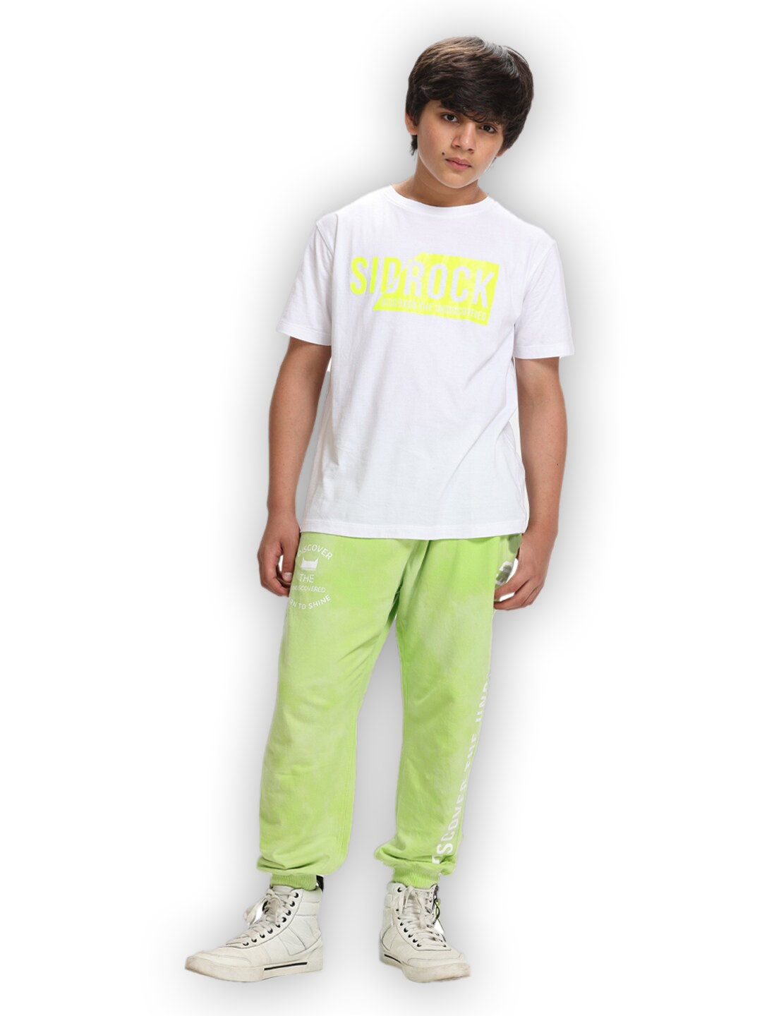 

SIDROCK Boys Pure Cotton Printed T-shirt with Trousers, White