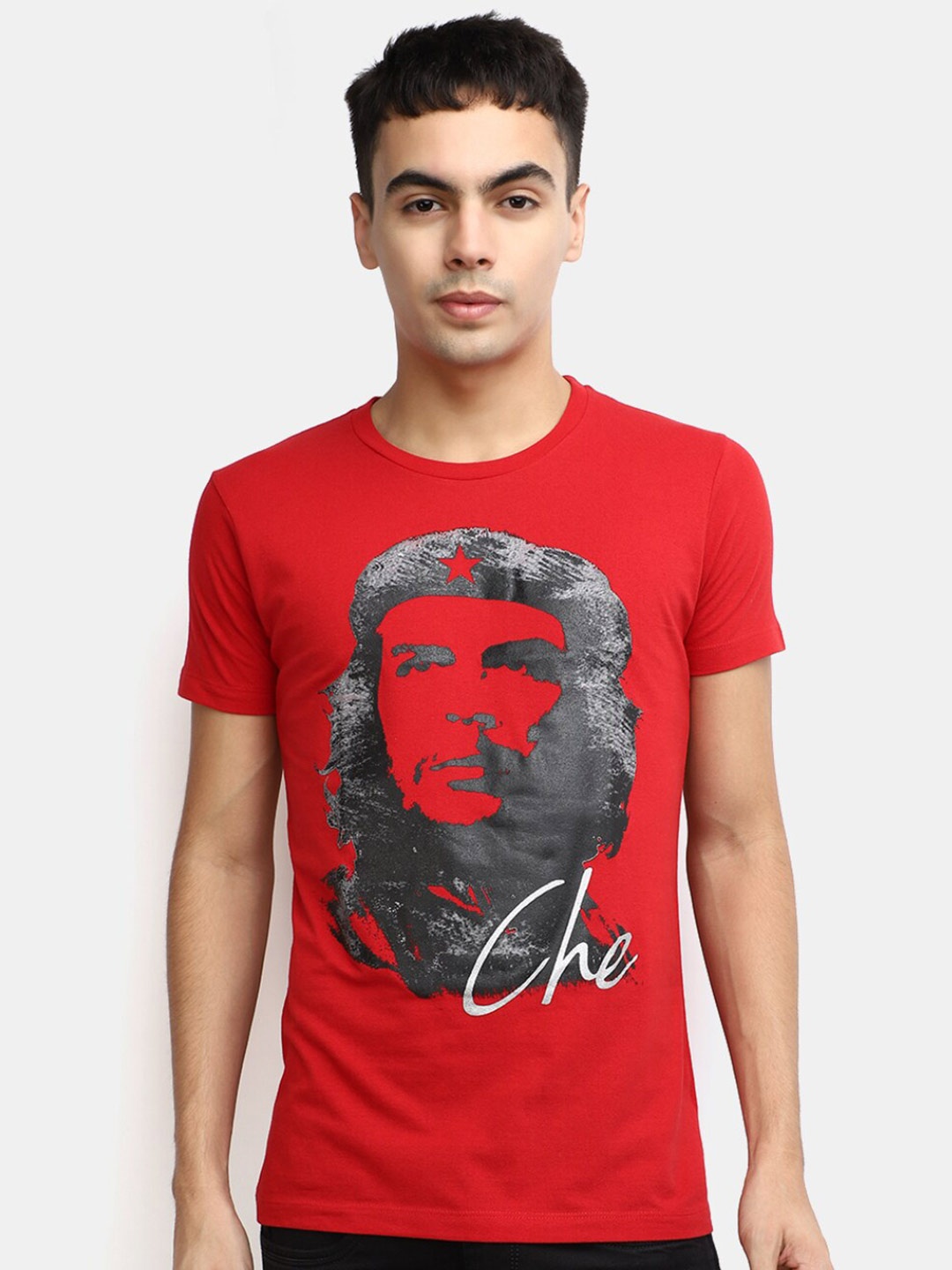

V-Mart Men Graphic Printed Cotton Round Neck T-shirt, Red
