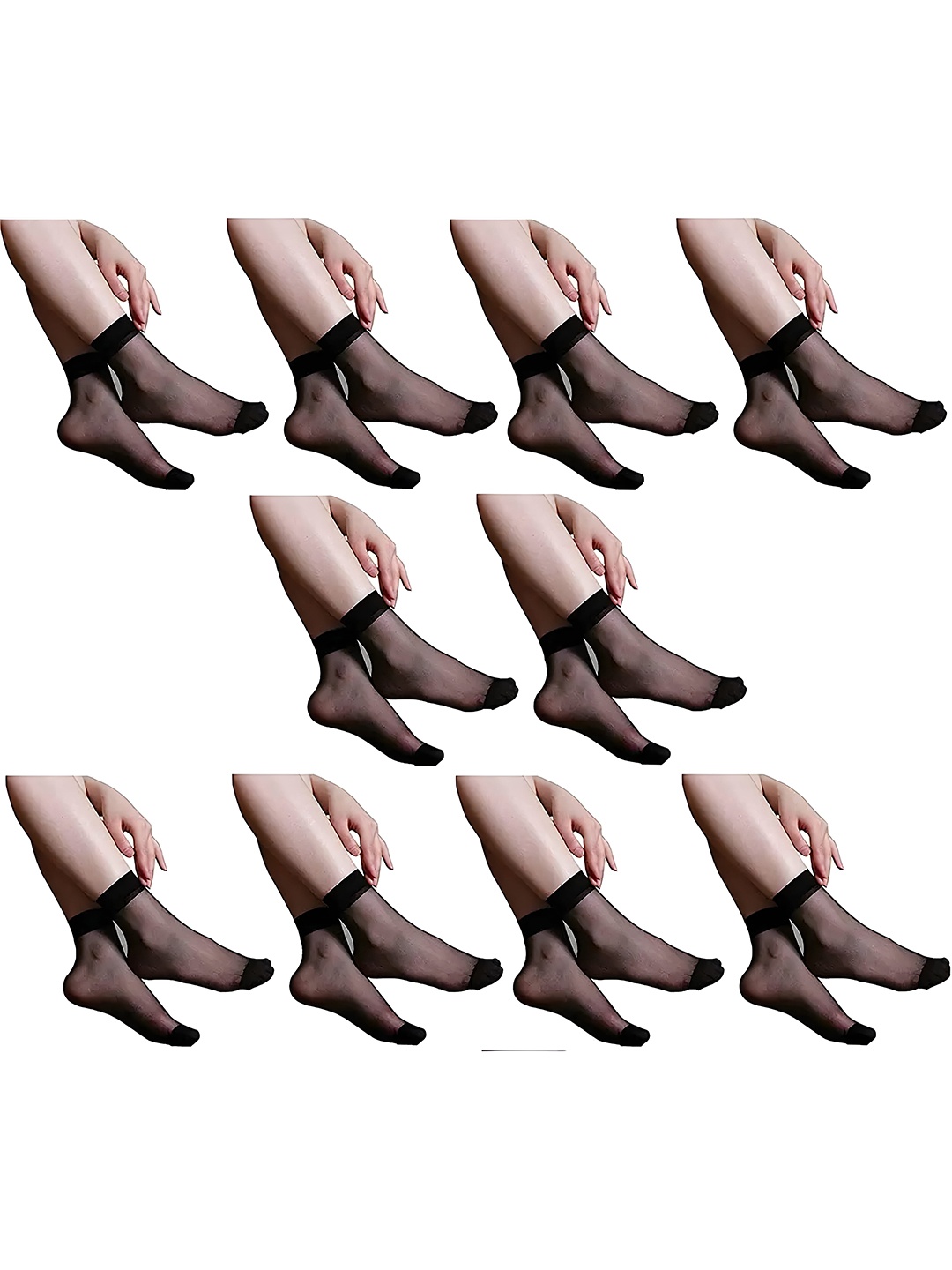 

Hill Islands Women Pack Of 10 Above Ankle Length Sheer Socks, Black