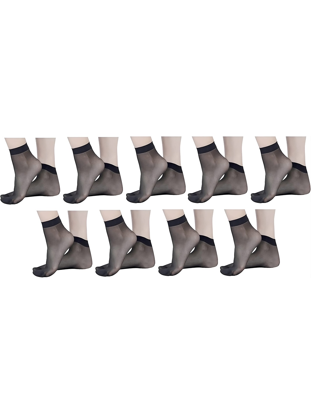 

Hill Islands Pack of 9 Women Above Ankle Length Sheer Socks, Black