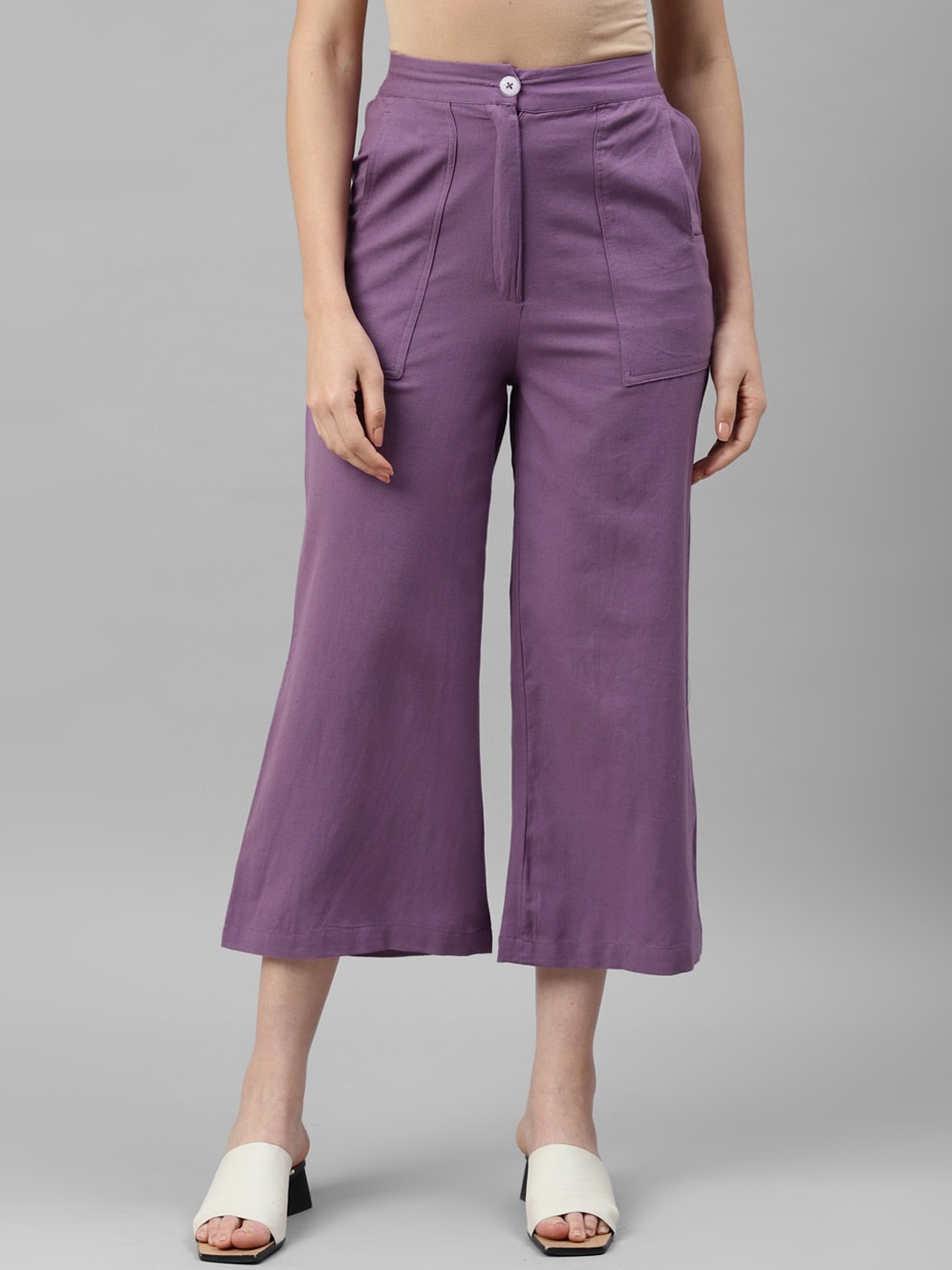 

DEEBACO Women Relaxed Loose Fit High-Rise Cotton Culottes, Lavender