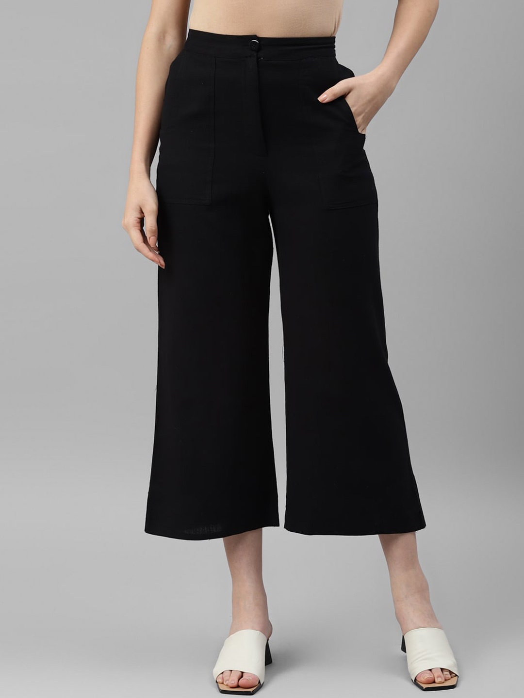 

DEEBACO Women Relaxed Loose Fit High-Rise Culottes Trousers, Black