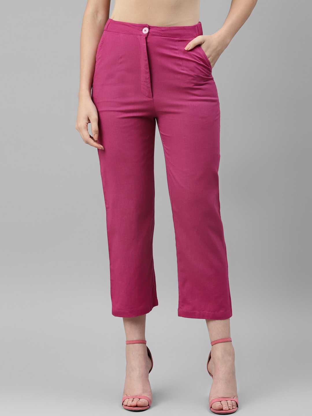 

DEEBACO Women Pencil Slim Fit High-Rise Trousers, Magenta