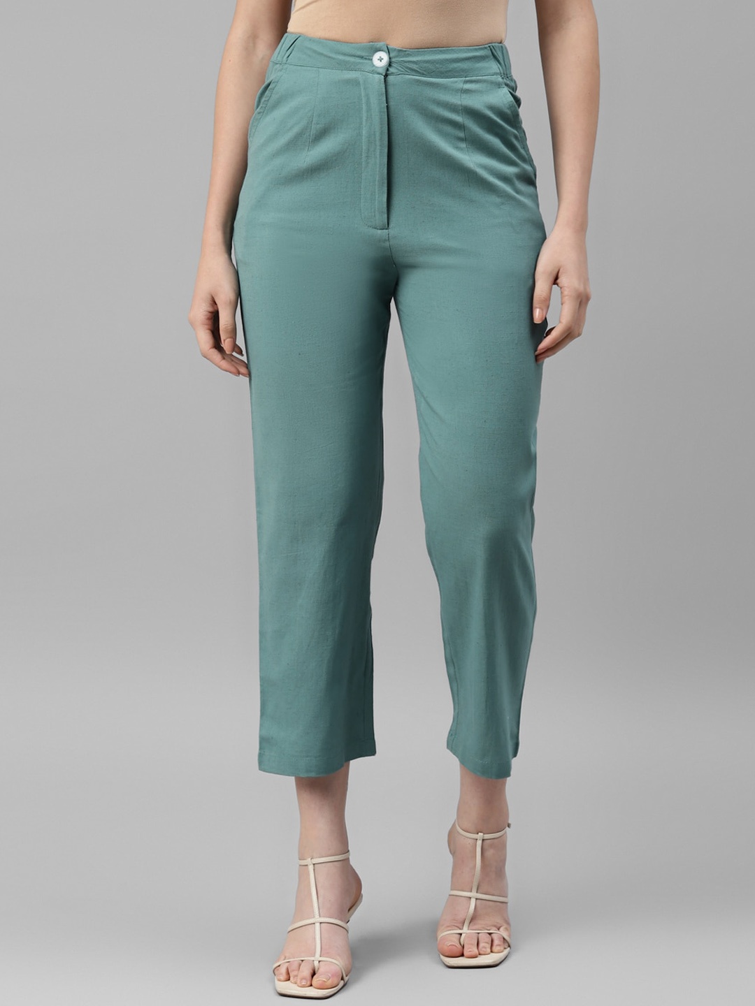 

DEEBACO Women Pencil Slim Fit High-Rise Trousers, Sea green