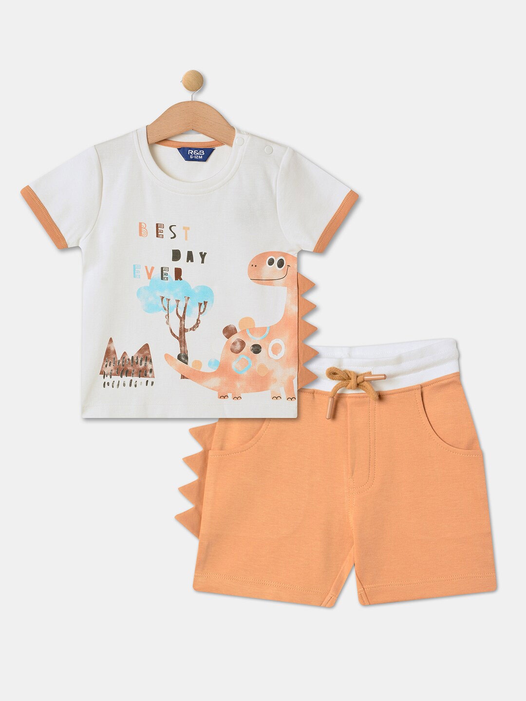 

R&B Boys Printed Pure Cotton T-shirt With Shorts, White